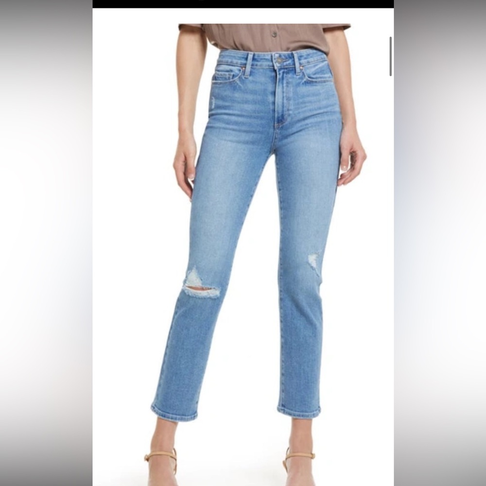 PAIGE
Cindy Ripped Straight Leg Jeans In Speak Easy Destructed size 34